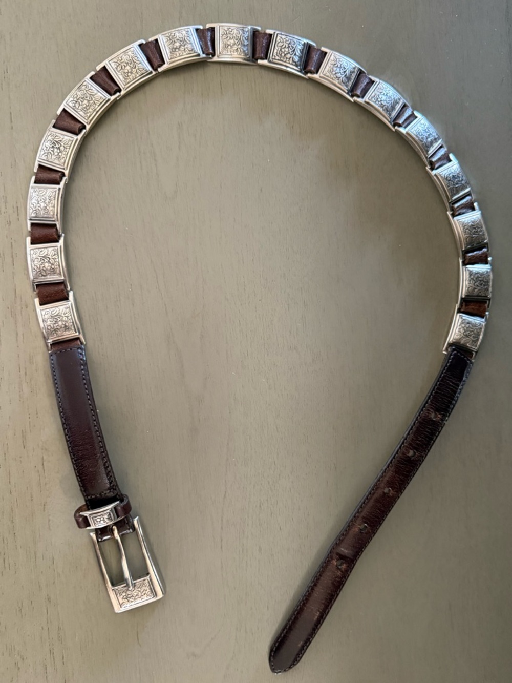 Brighton Brown Leather Belt with Silver toneDecorative Panels